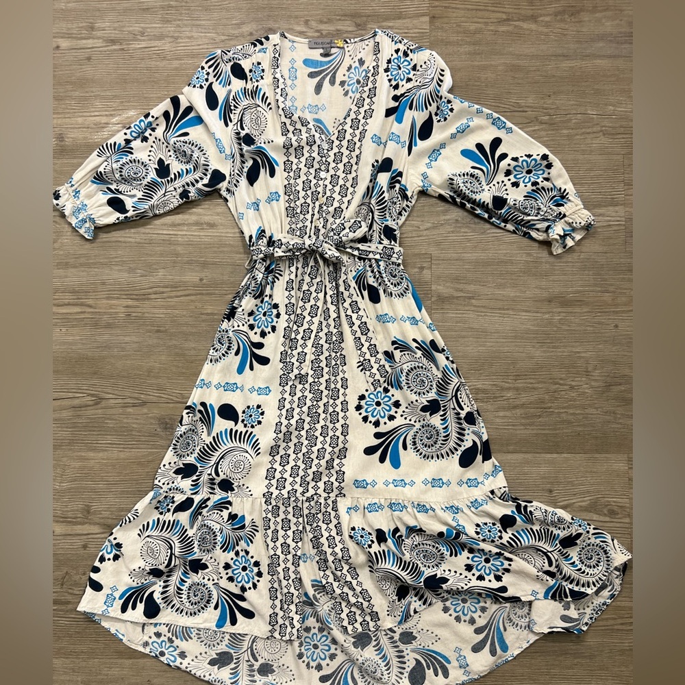 Figueroa & Flower Floral Blue and Black Maxi Dress Size Large